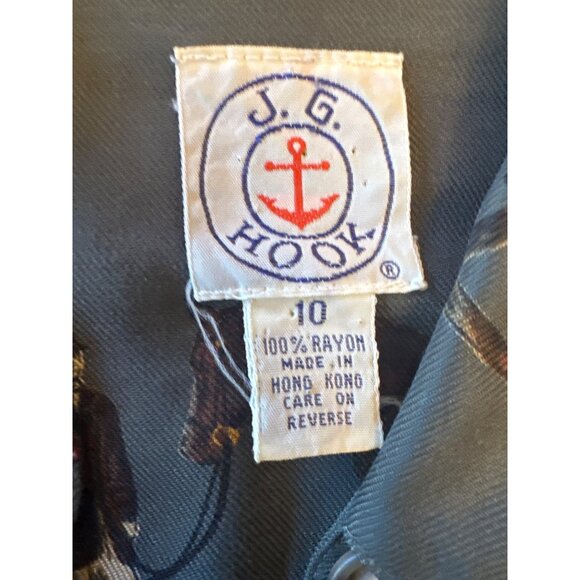 Vintage 80s J.G. Hook Equestrian Horse Print Rayon Button-Up Shirt Size 10 - Picture 2 of 5